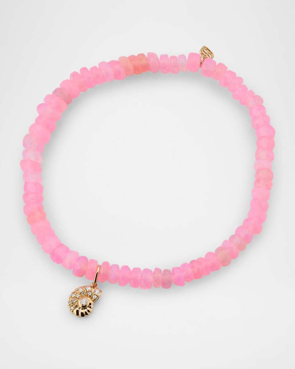 14K Gold & Diamond Nautilus Charm on Opal Beaded Bracelet